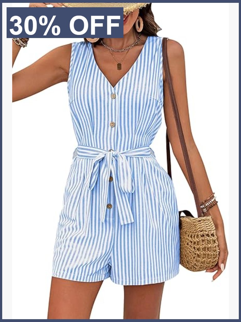 Sleeveless V Neck Romper Jumpsuit With Pockets